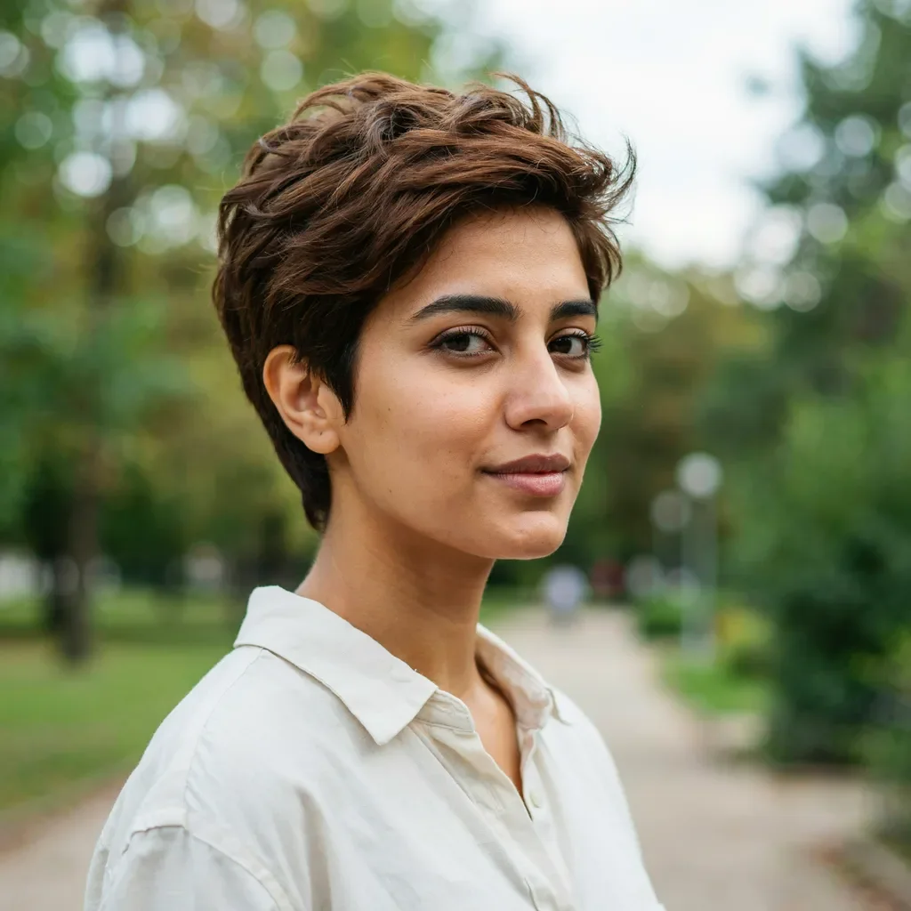 Textured pixie cut with tousled crown hairstyle