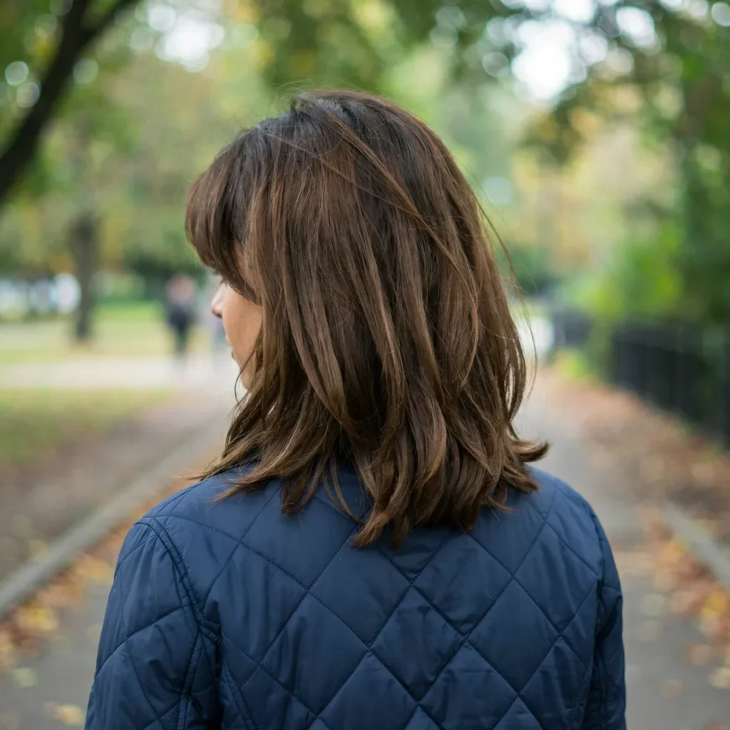 Textured shag with curtain bangs hairstyle