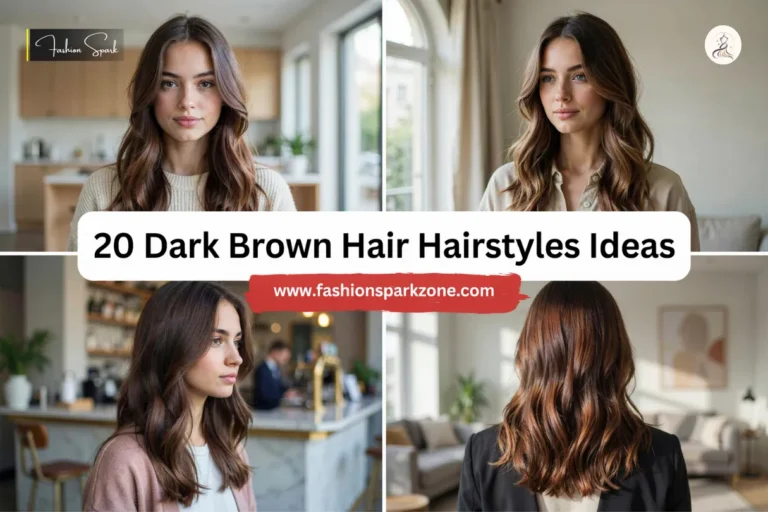 Dark brown hair styled in twenty different versatile hairstyles shown together in one featured image.