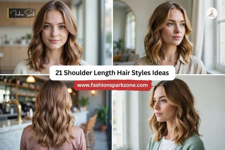 A collection of twenty one shoulder length hair styles showing different textures and finishes.
