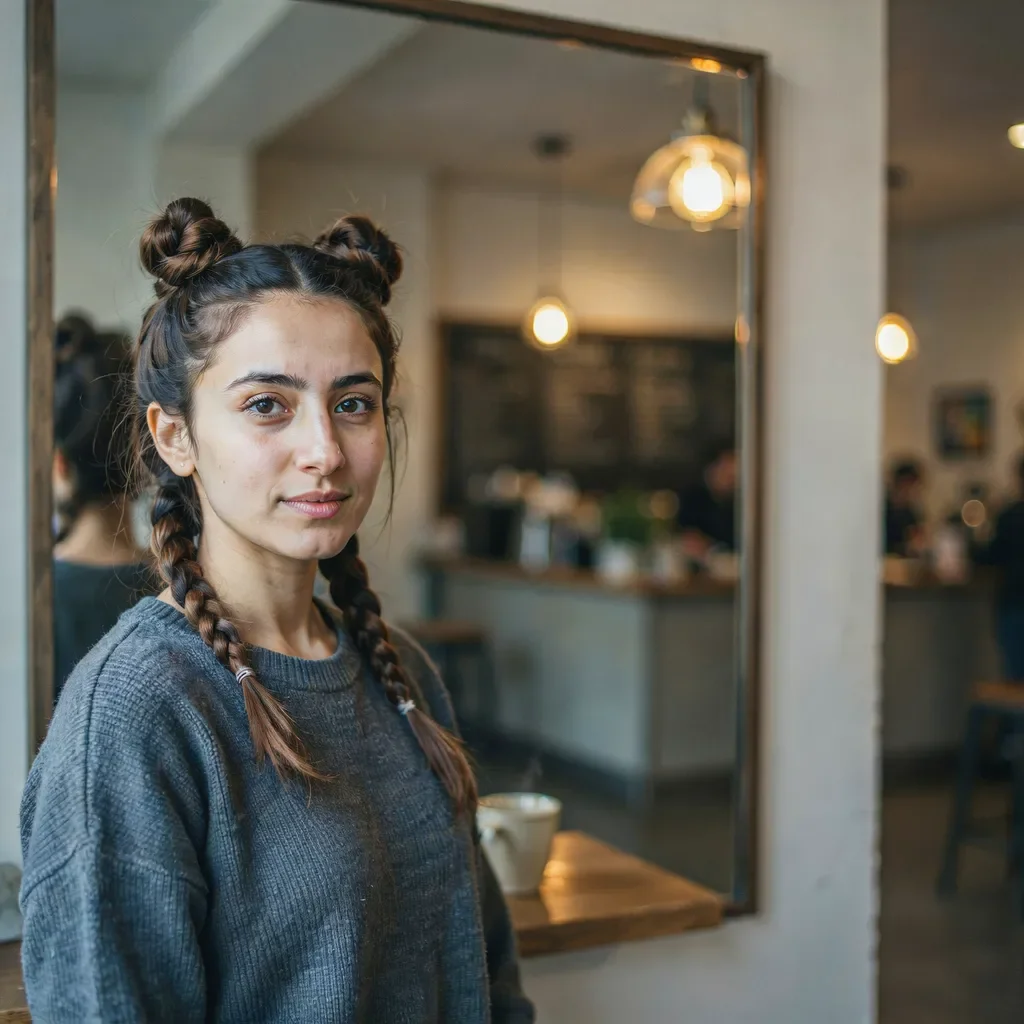 Twin dutch braids resting forward hairstyle