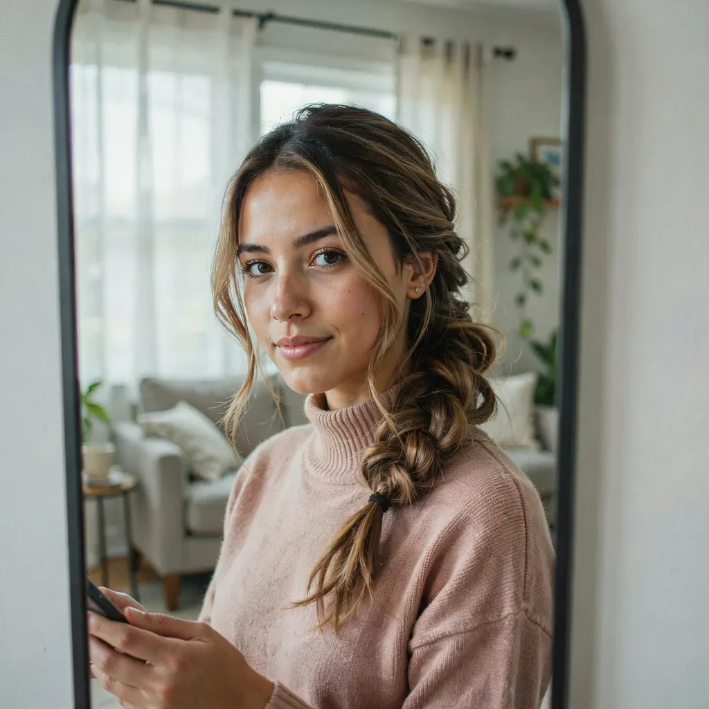 Twisted low ponytail with volume for medium length hair