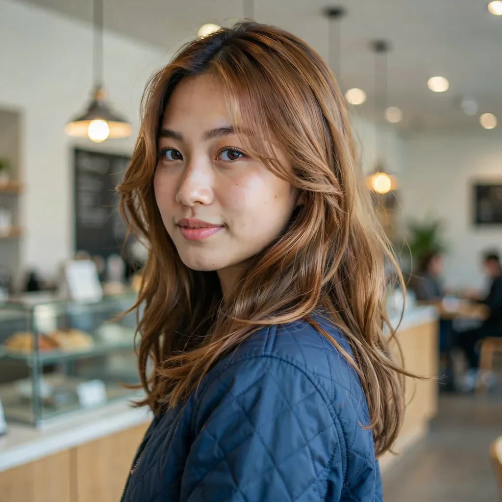 Voluminous blowout with flipped ends for medium length hair
