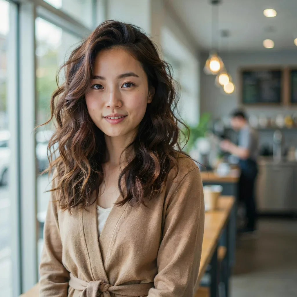 Voluminous curls with chocolate brown balayage hairstyle