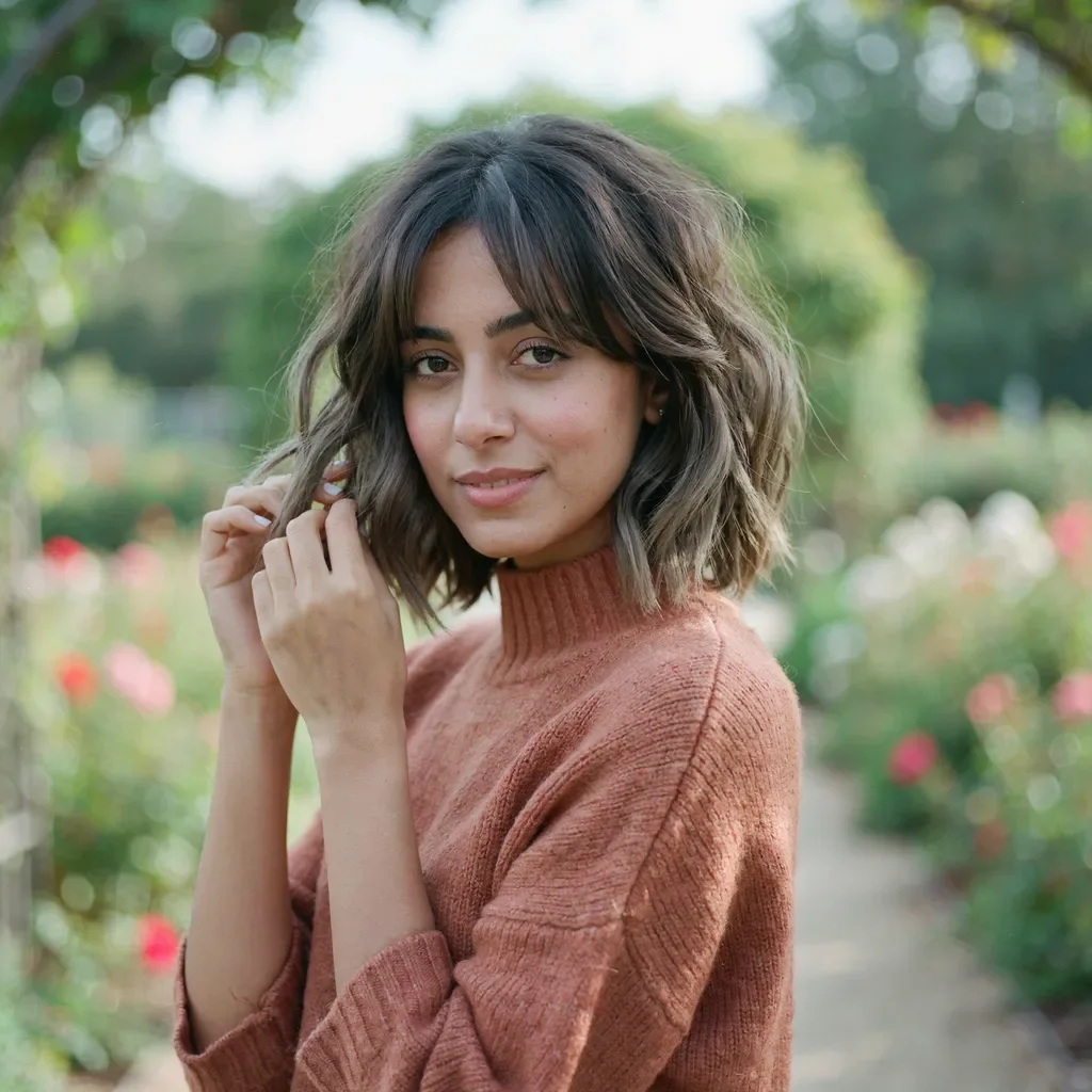 Wavy lob with middle part hairstyle