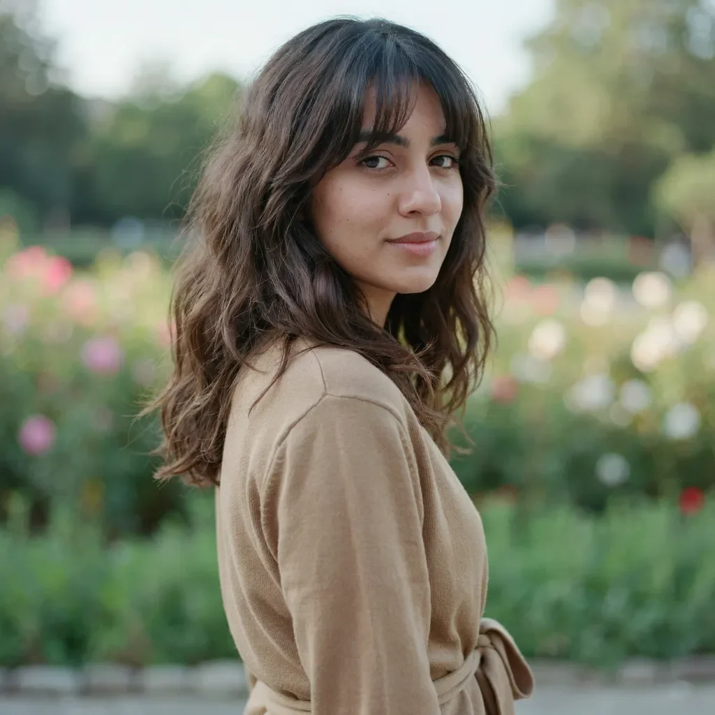 Wavy long bob with curtain bangs hairstyle