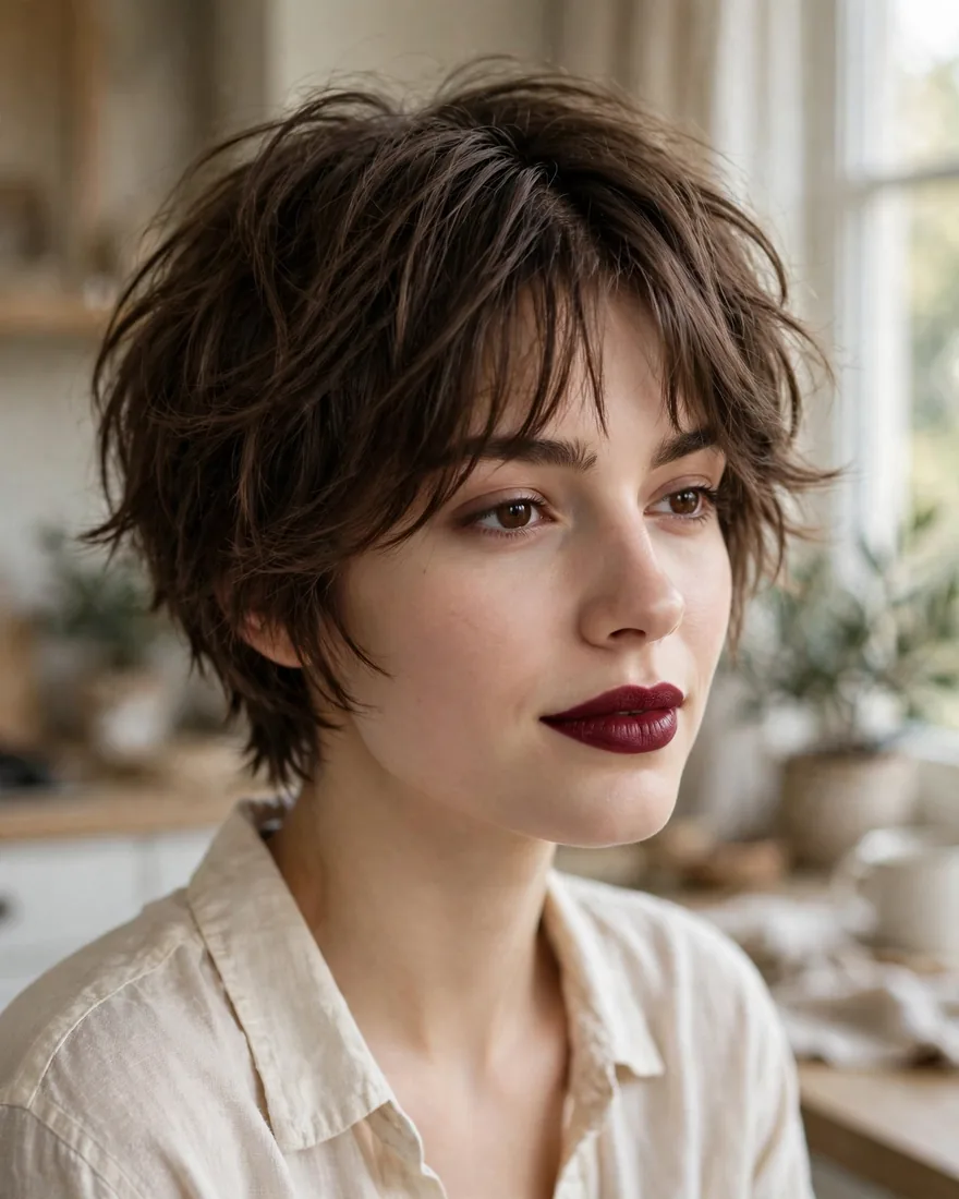 Air-dry natural short wolf cut with curtain bangs