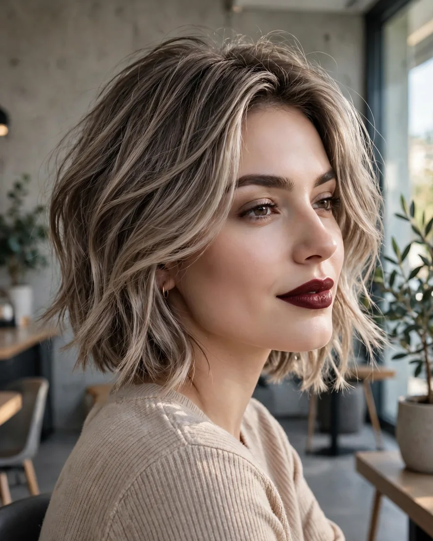 Ash Brown Lob Beige Balayage