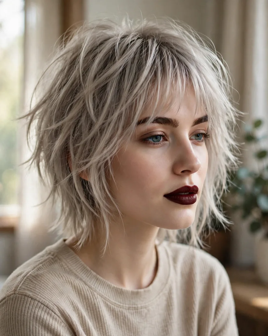 Ash blonde wispy wolf cut for fine hair