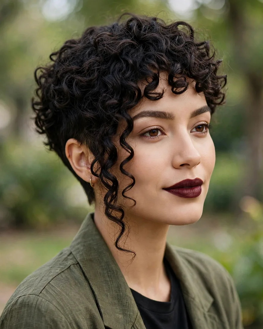 Asymmetrical Curly Pixie