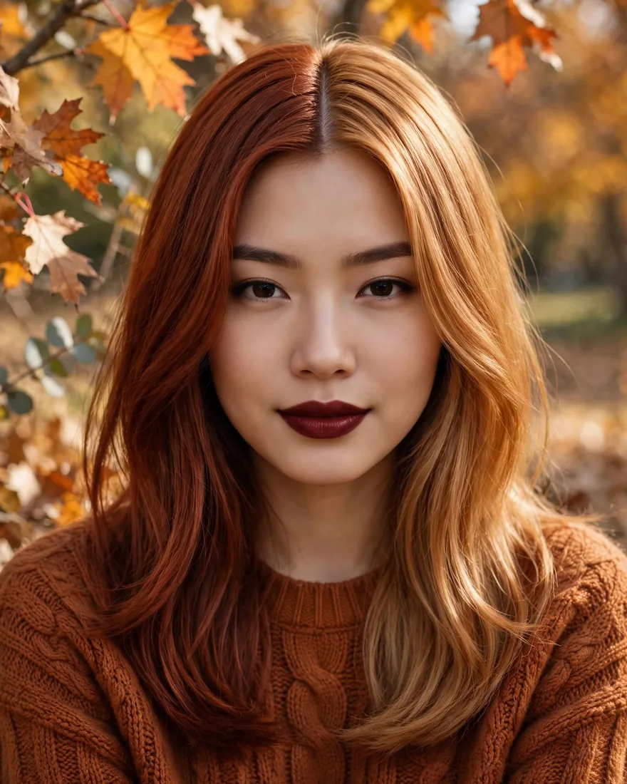 Warm auburn and honey gemini hairstyle