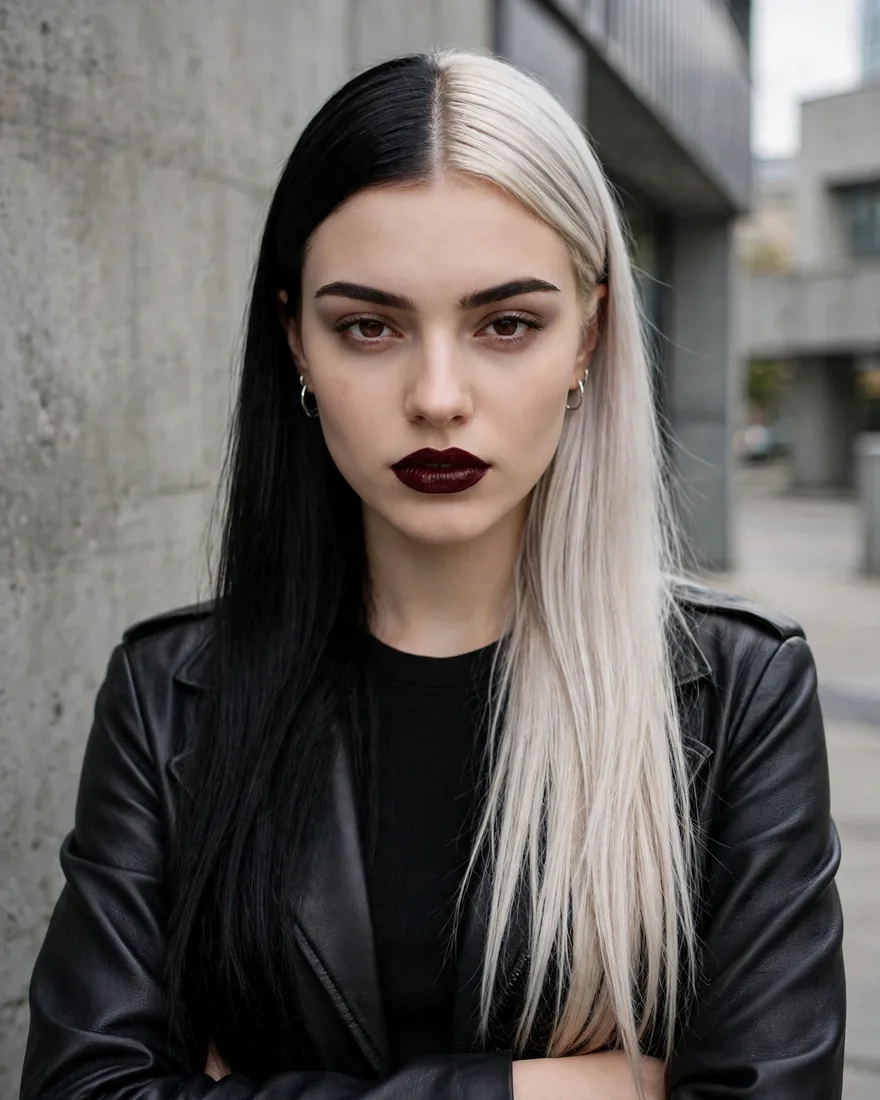 Bold black and platinum gemini hairstyle