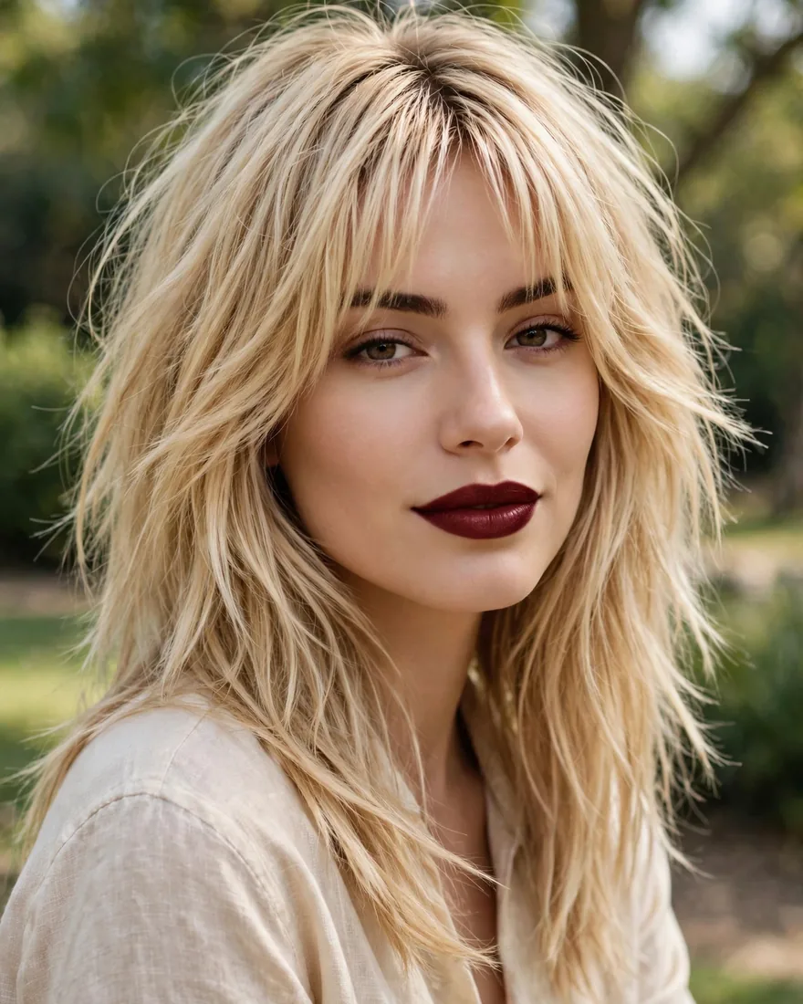 Blonde Long Shag With Curtain Bangs
