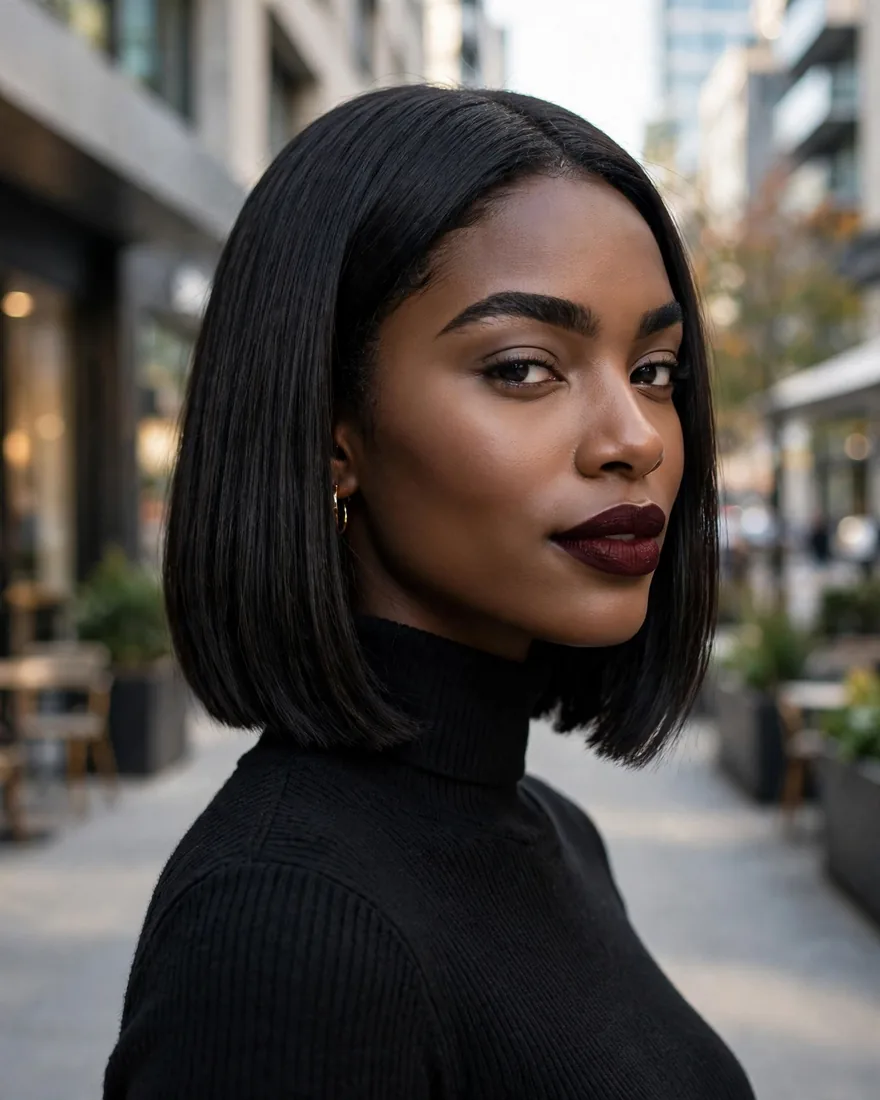 Blunt Collarbone Bob Without Layers