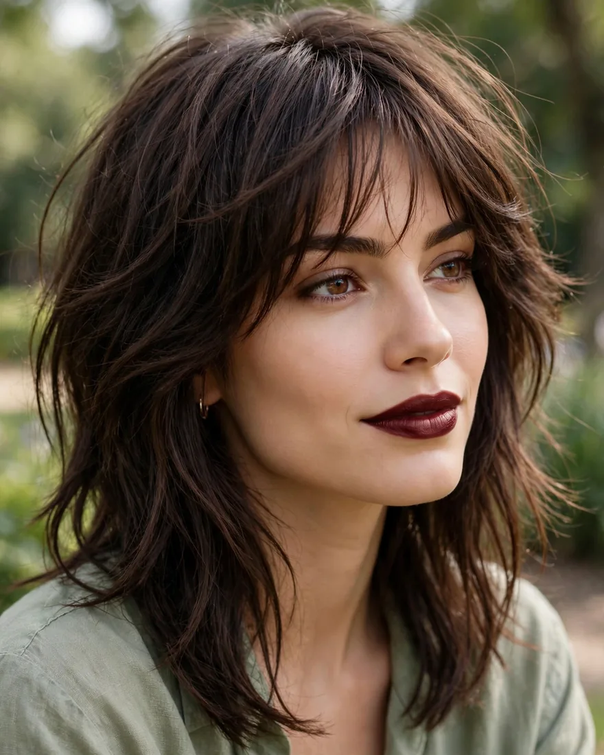 Brunette Shag With Airy Bangs