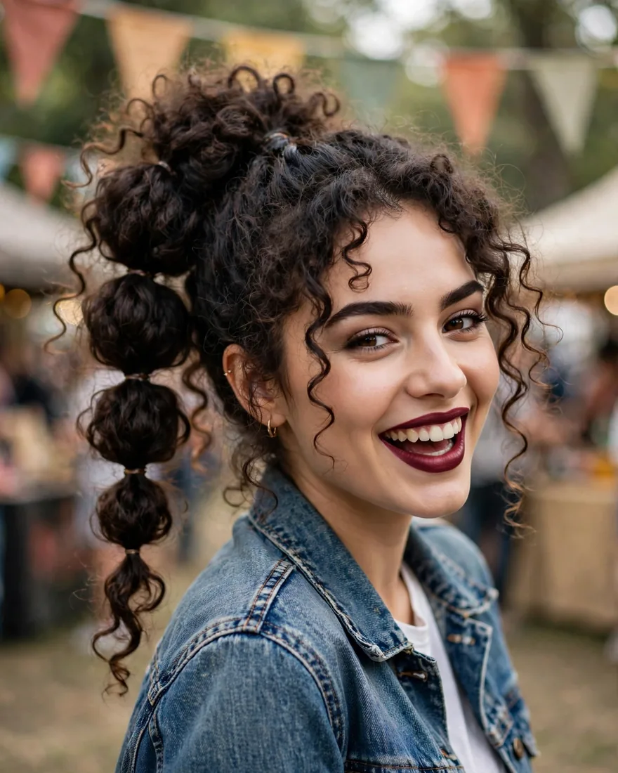 Bubble Ponytail on Curls