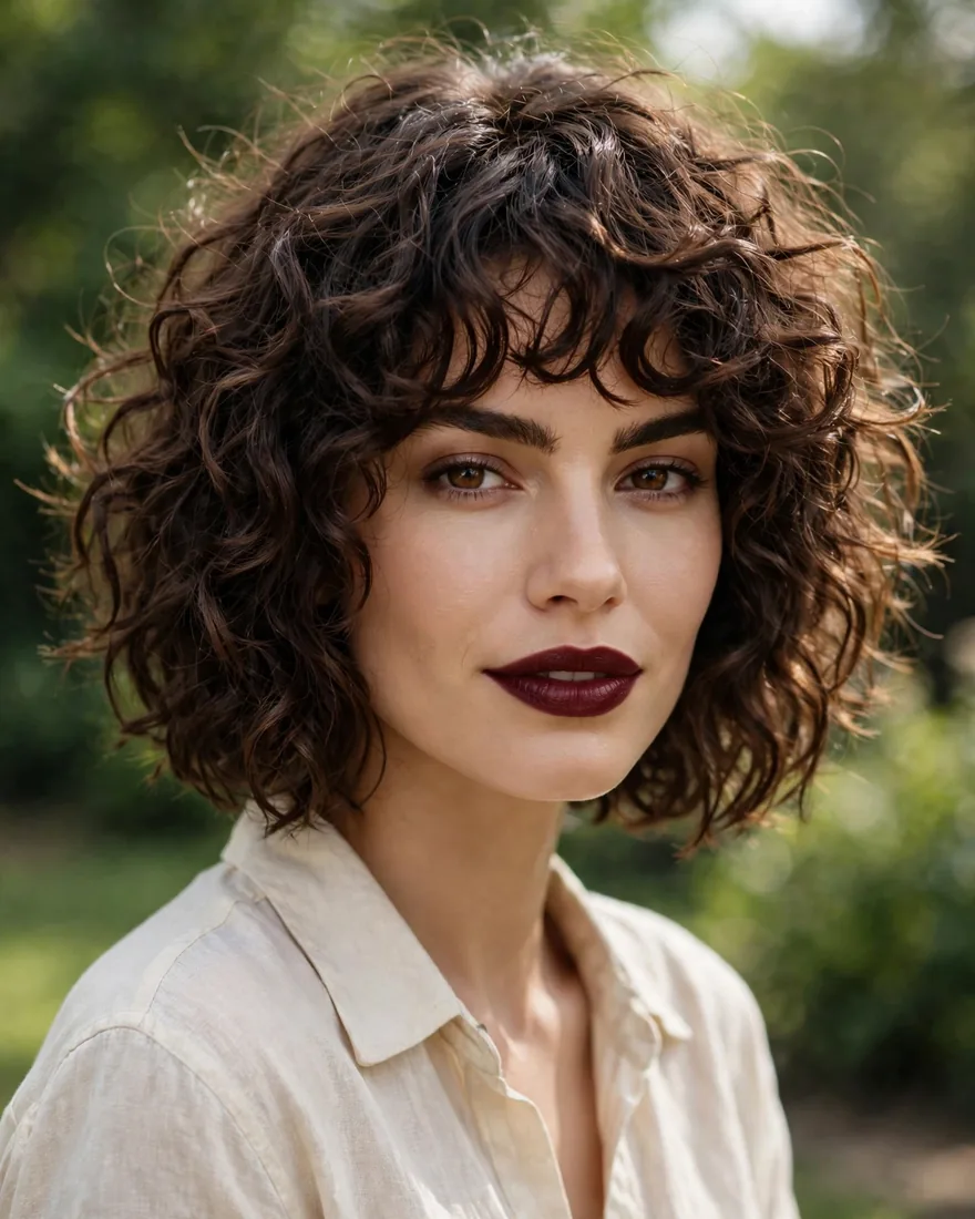 Chin-Length Curly Shag Bob