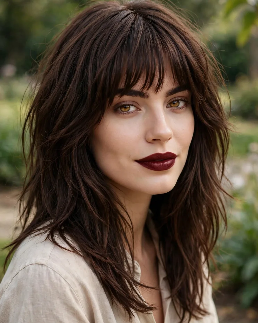 Chocolate Long Shag With Full Bangs