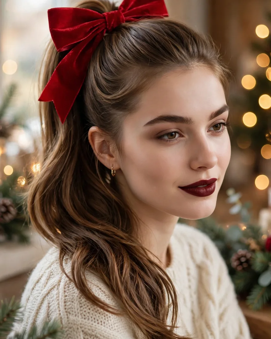 1. Holiday Bow Ponytail