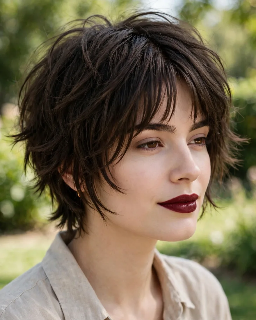 Classic short wolf cut with curtain bangs