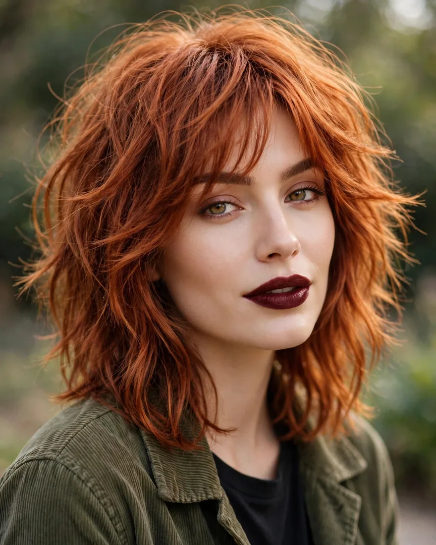 Copper Shag With Tousled Layers