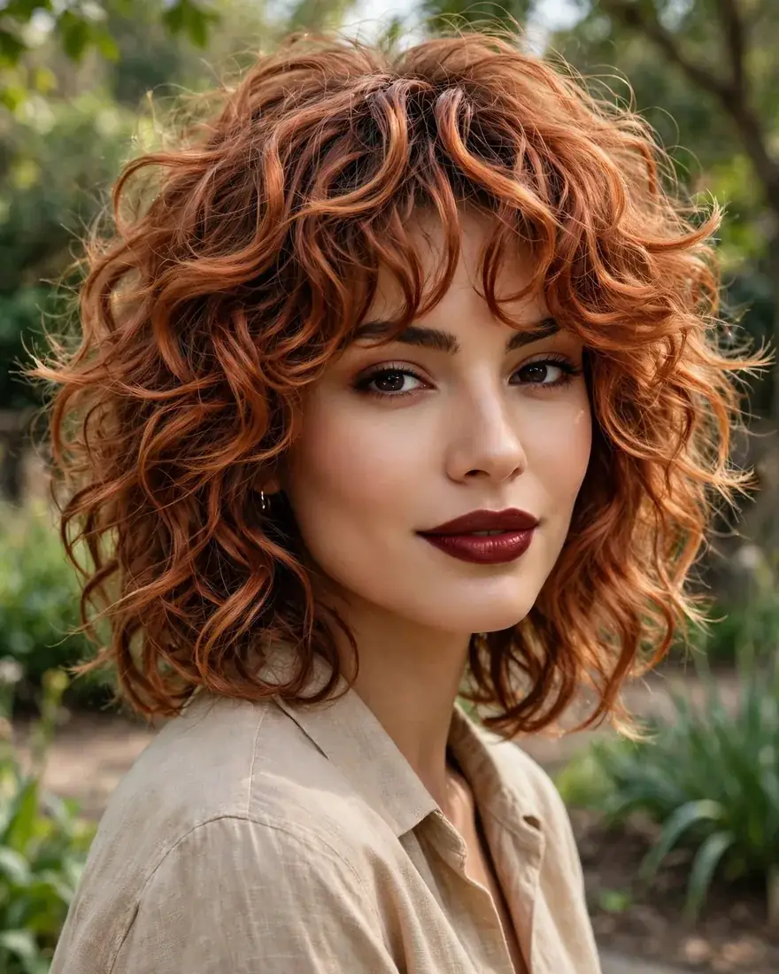 Copper-Tinted Curly Shag With Layers