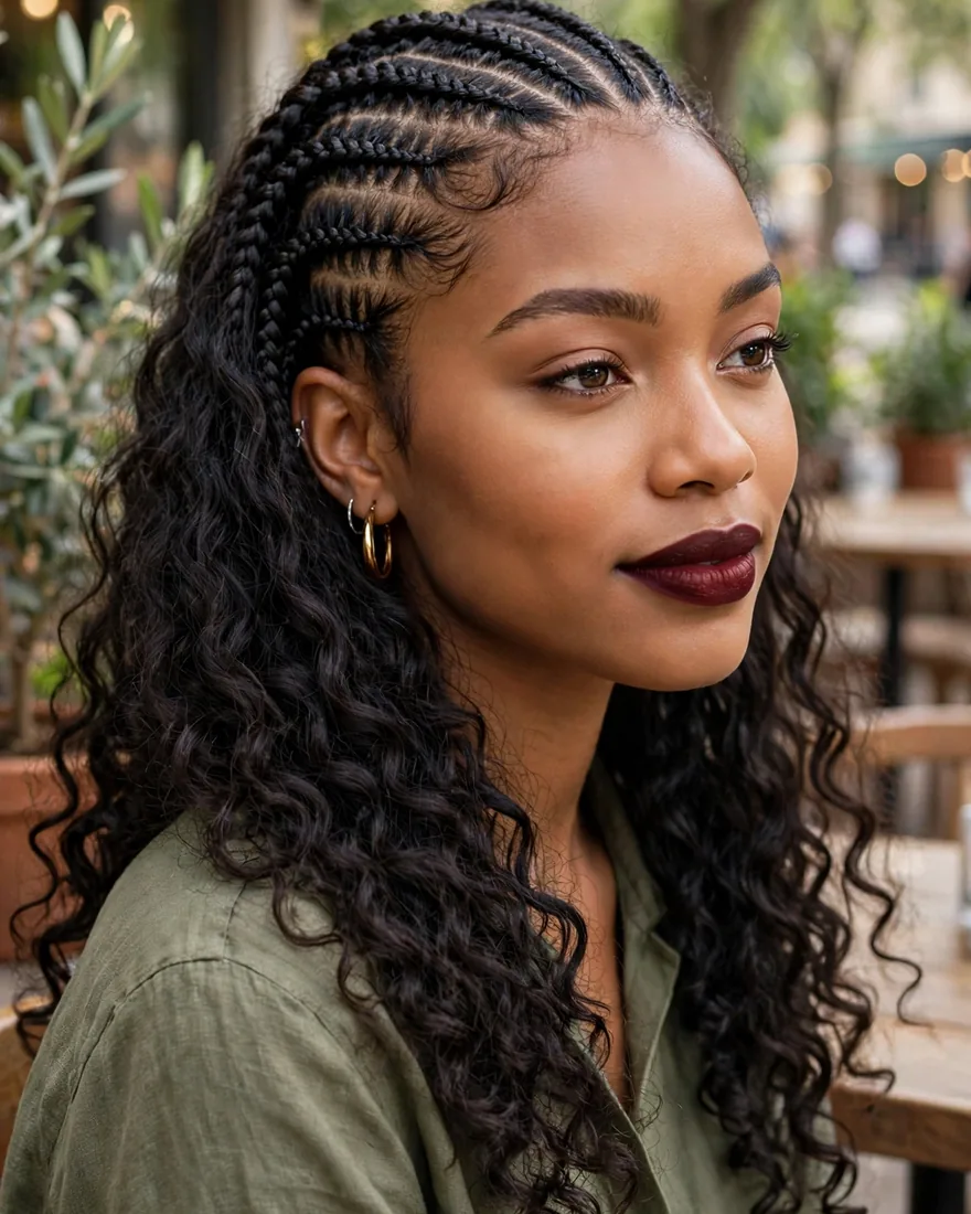 Half Cornrows With Loose Curls