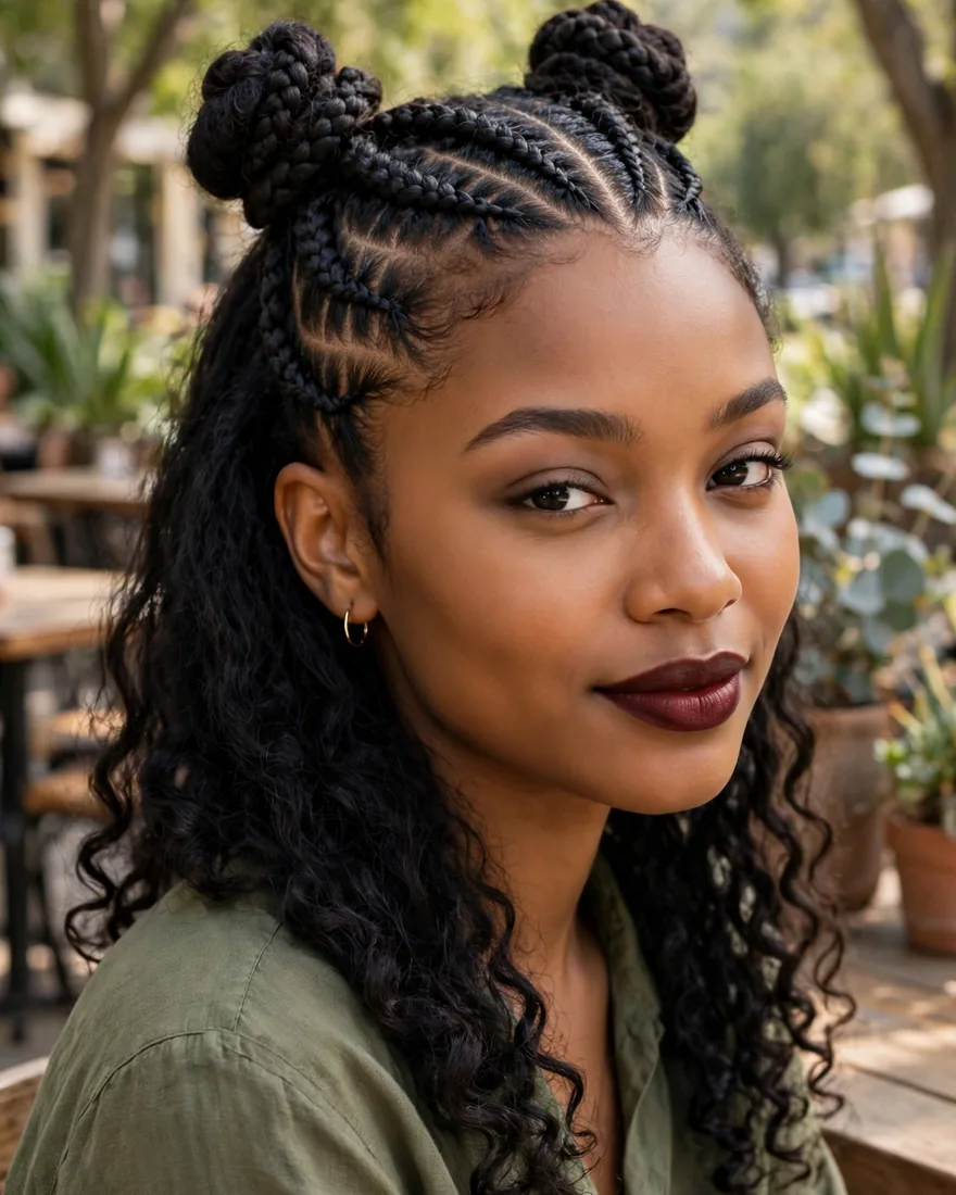Half-Up Cornrow Space Buns