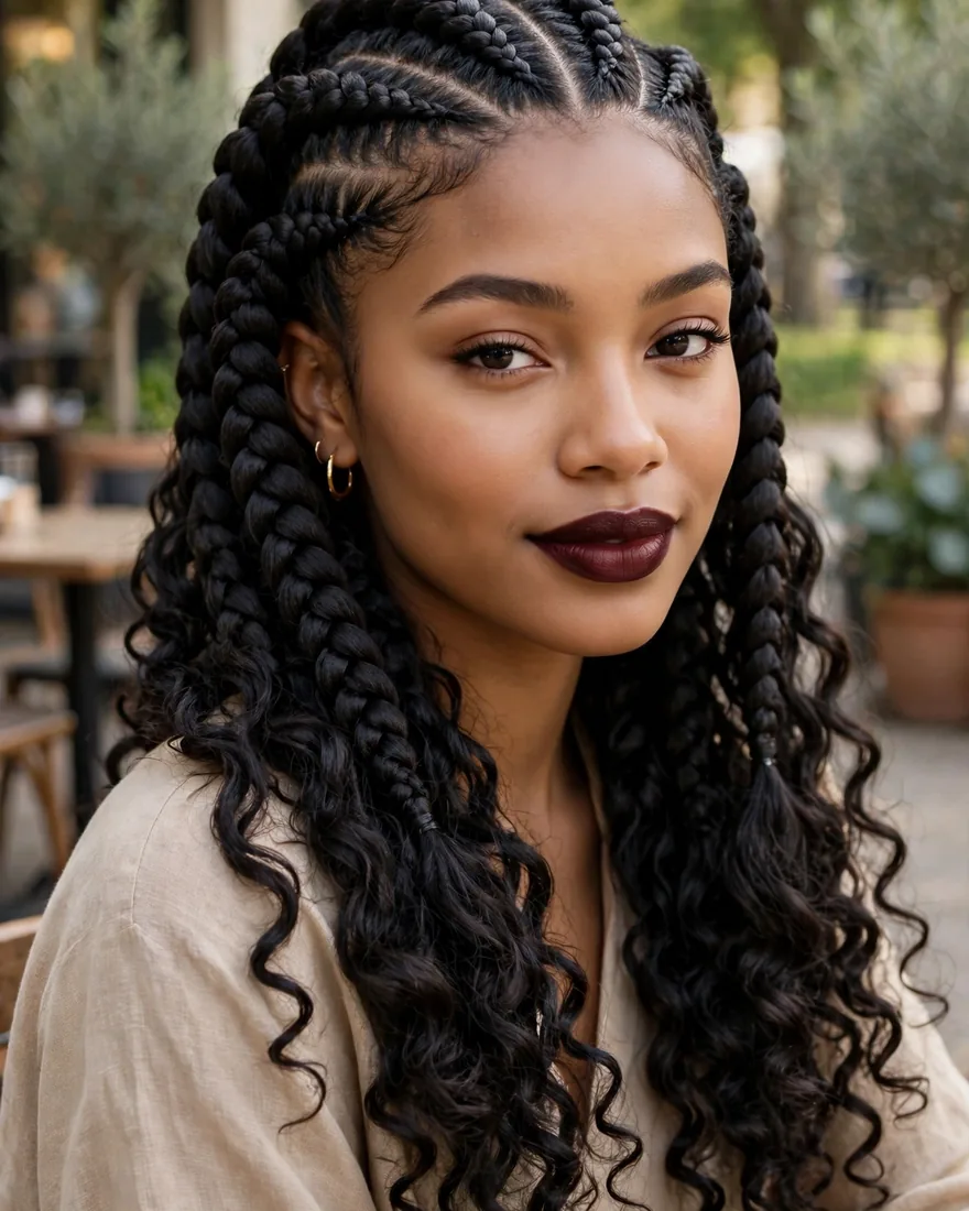 Jumbo Cornrows With Curly Ends