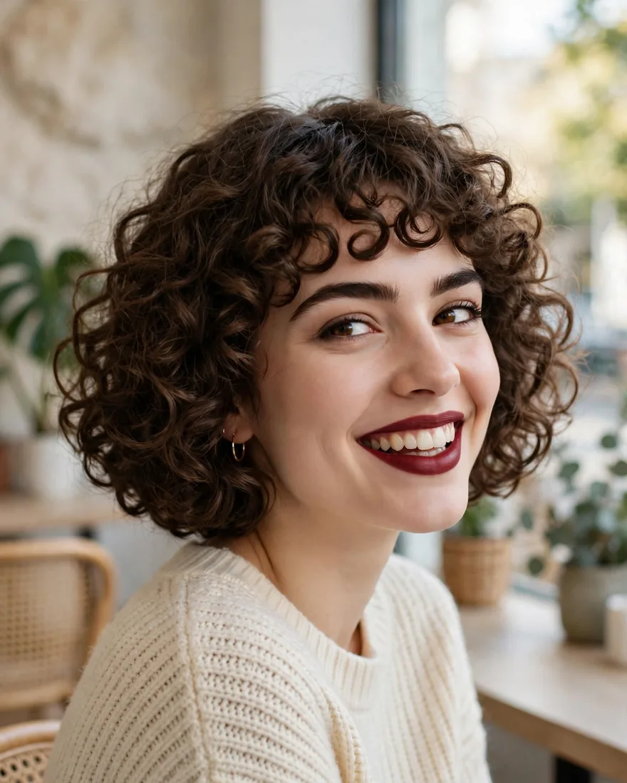 Curly Bob With Bangs