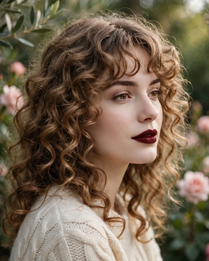 Curly Curtain Bangs