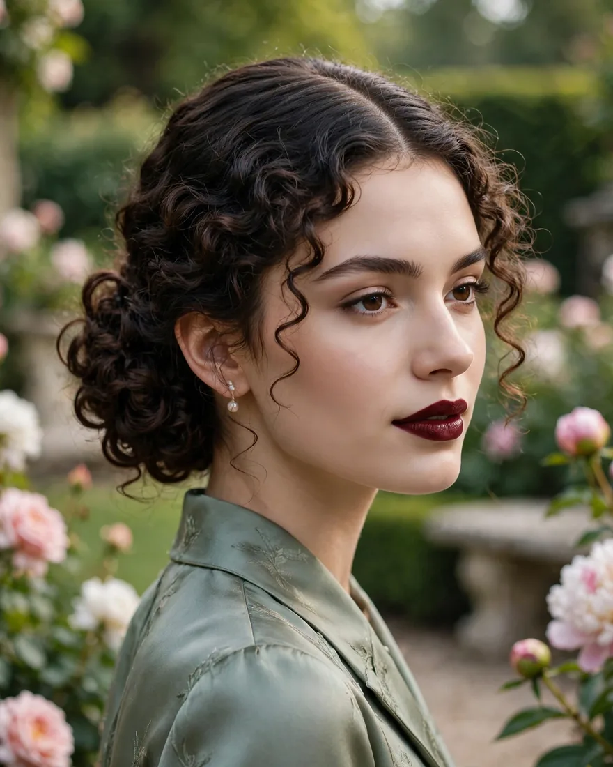 Curly Low Bun With Middle Part