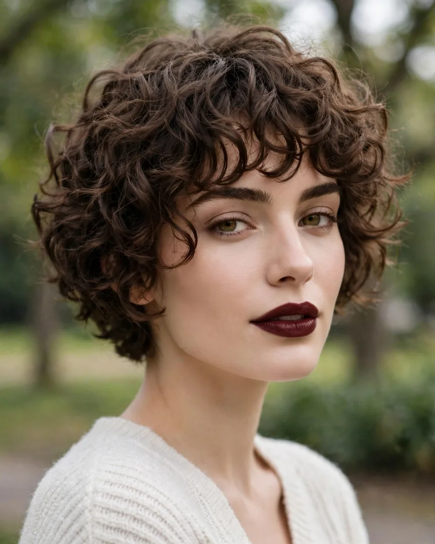 Curly Pixie Bob With Long Bangs