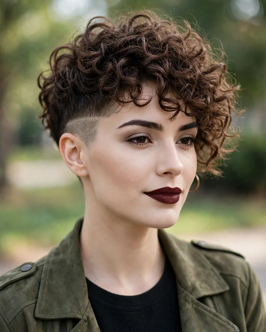 Curly Pixie With Long Top and Undercut Sides