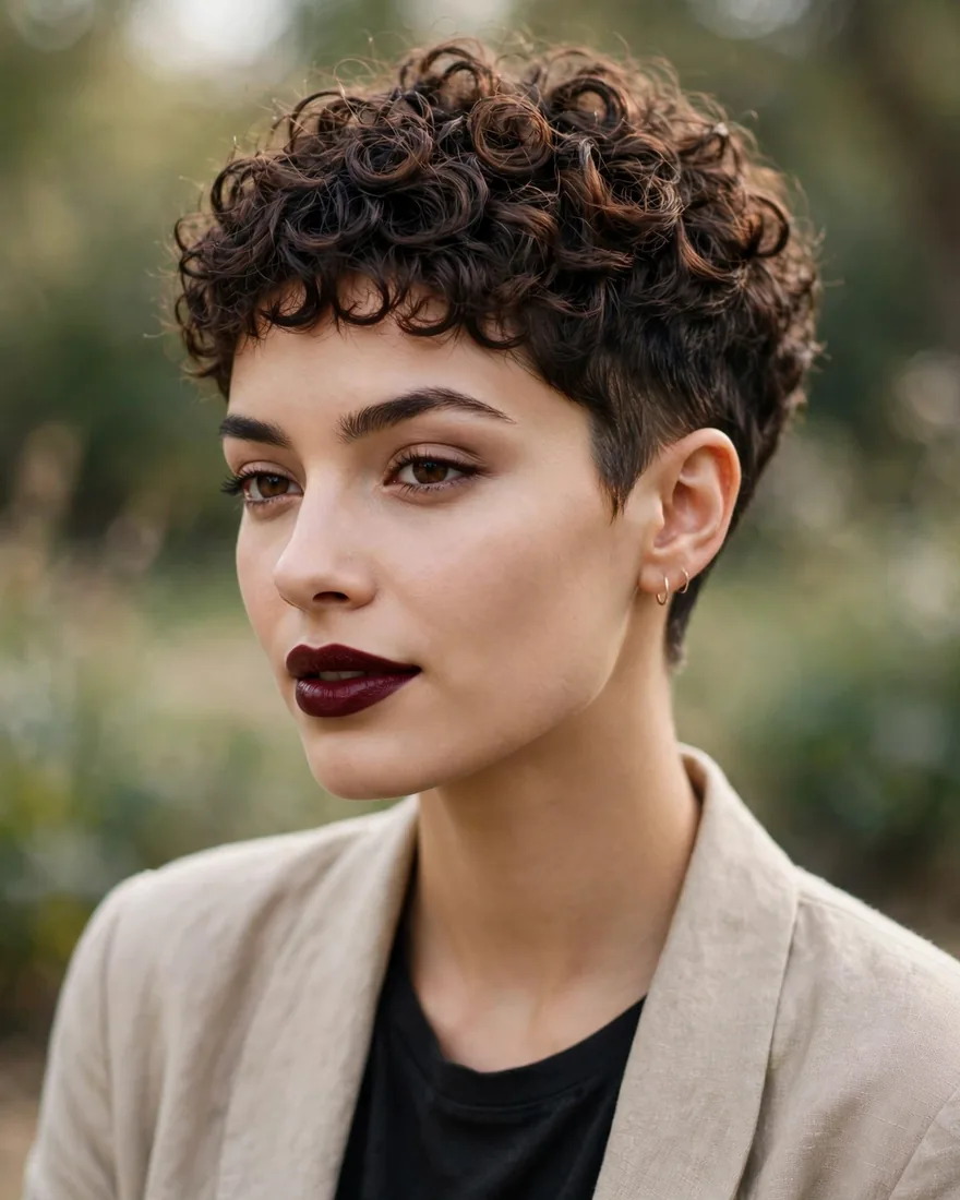 Curly Pixie With Short Micro Fringe