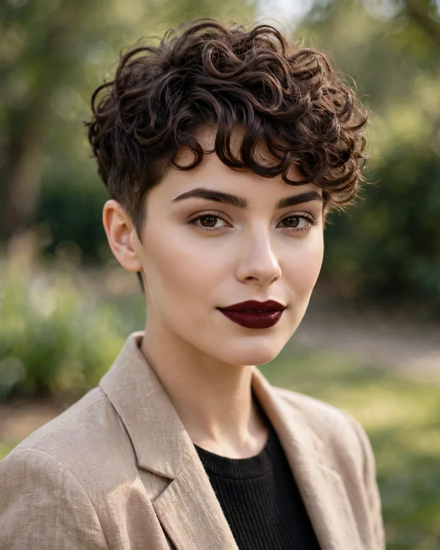 Curly Pixie With Sweeping Bangs