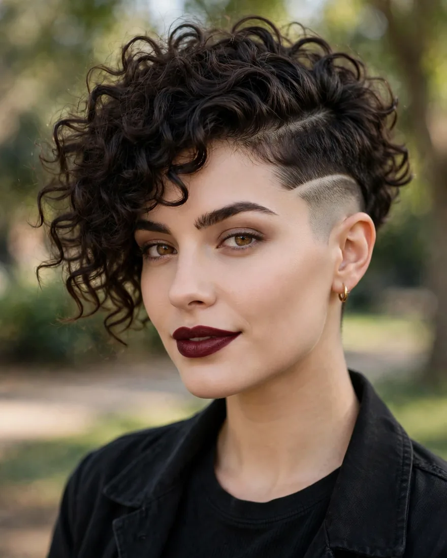 Curly Pixie With Temple Shave