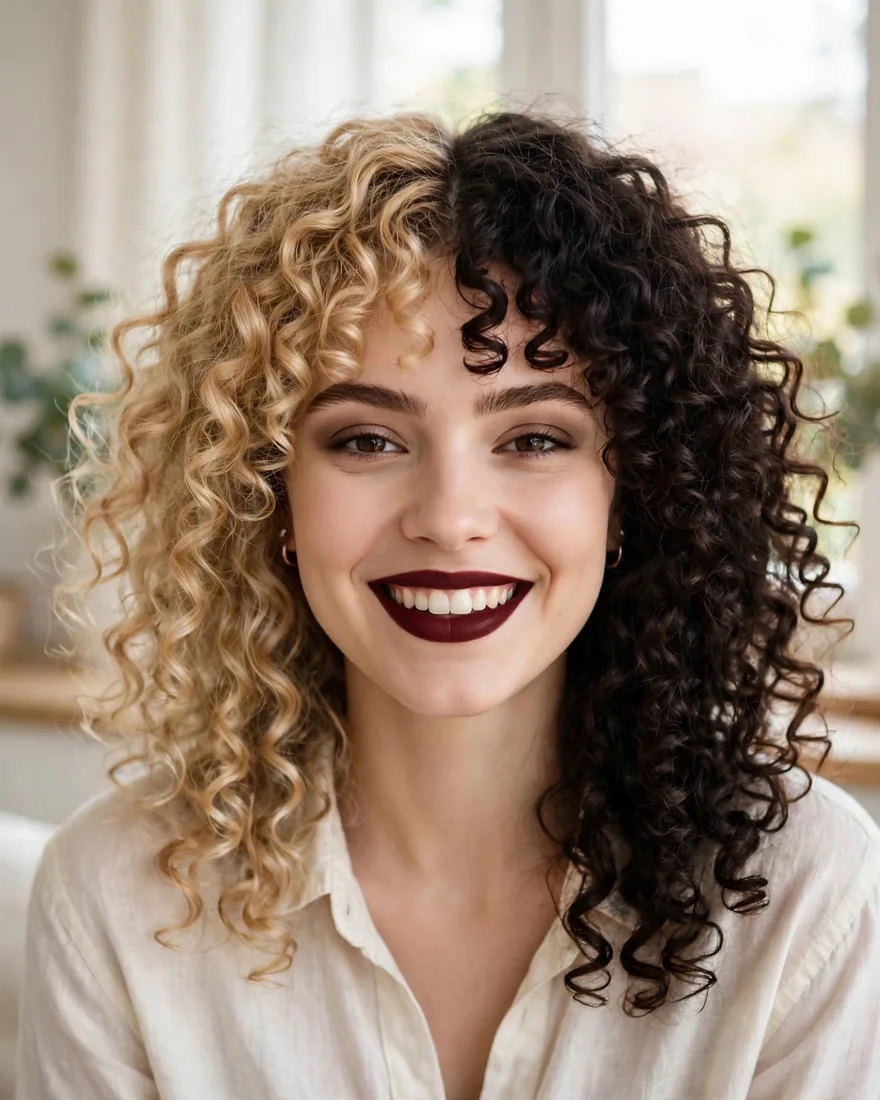 Curly split-tone gemini hairstyle