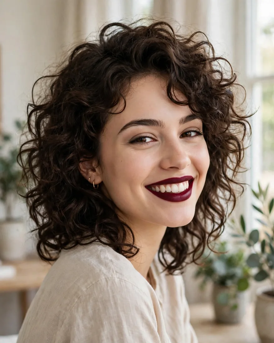 Curly wolf cut without bangs