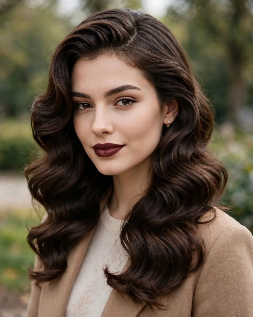 Deep Side-Swept Brunette Waves