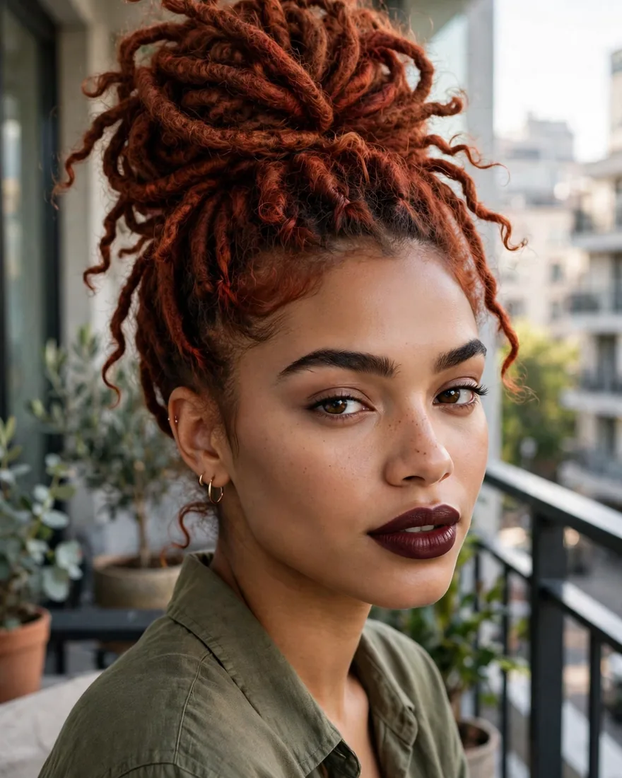Dyed Locs in a Top Bun
