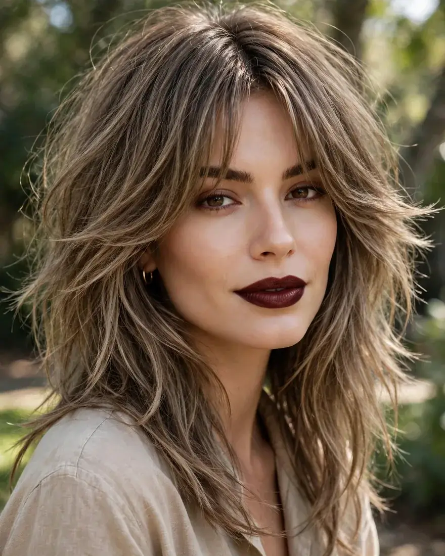 Effortless Long Shag With Curtain Bangs