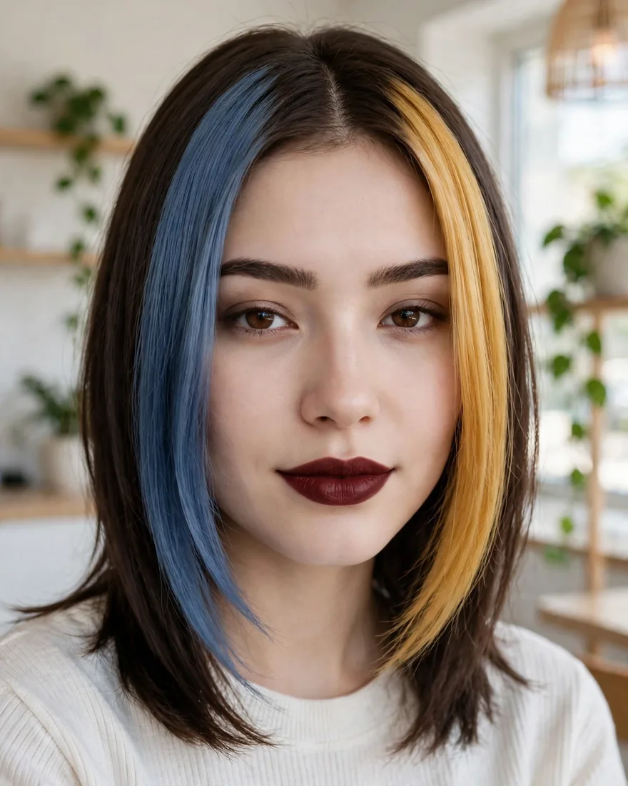 Face-framing gemini panels hairstyle