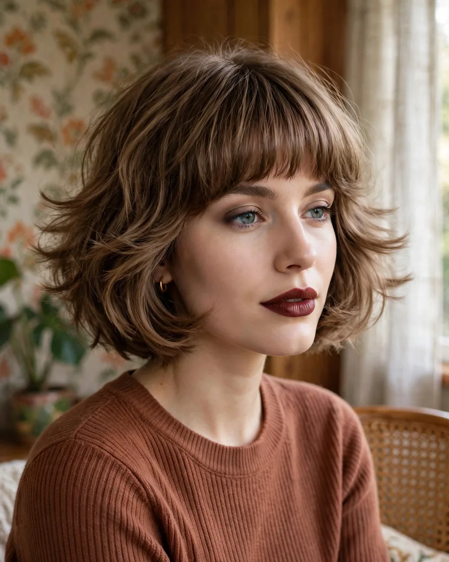 Feathered Bob Full Bangs Feathered Bob Full Bangs