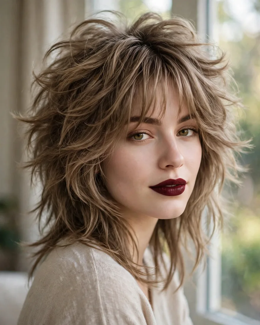 Fine-hair volume wolf cut with curtain bangs