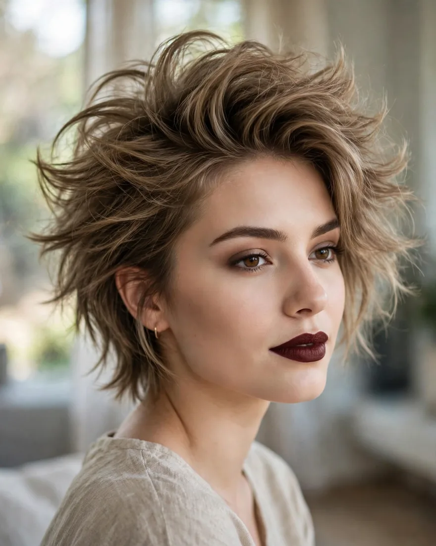 High-volume wolf cut without bangs for fine hair