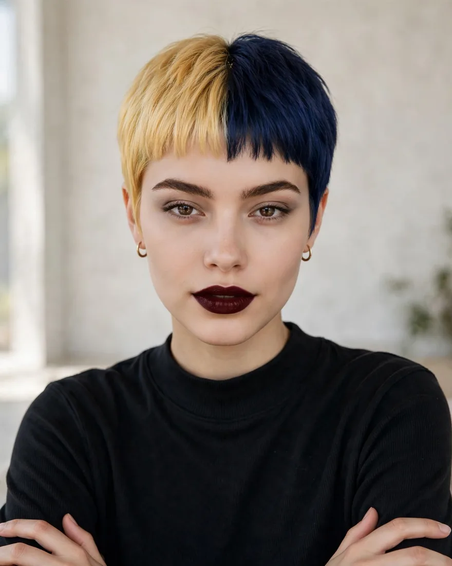 Gemini split-dye on a pixie cut