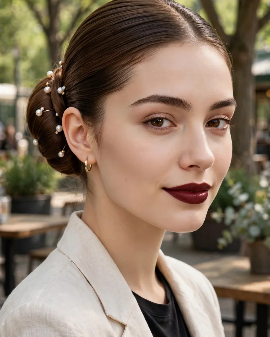 Sleek Low Bun With Pearl Pins