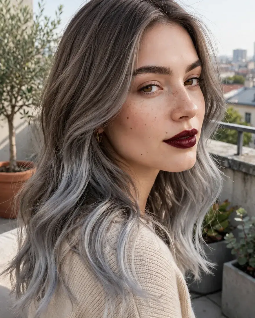 Gray Balayage on Ash Brown