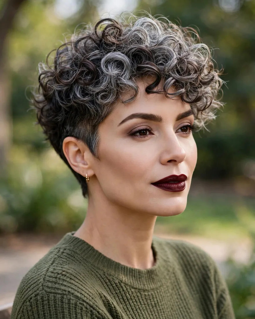 Gray-Blending Curly Pixie
